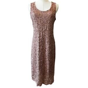 MARINA Nordstrom Women's Dusty Pink Floral Lace Sequin Midi Dress Size 4